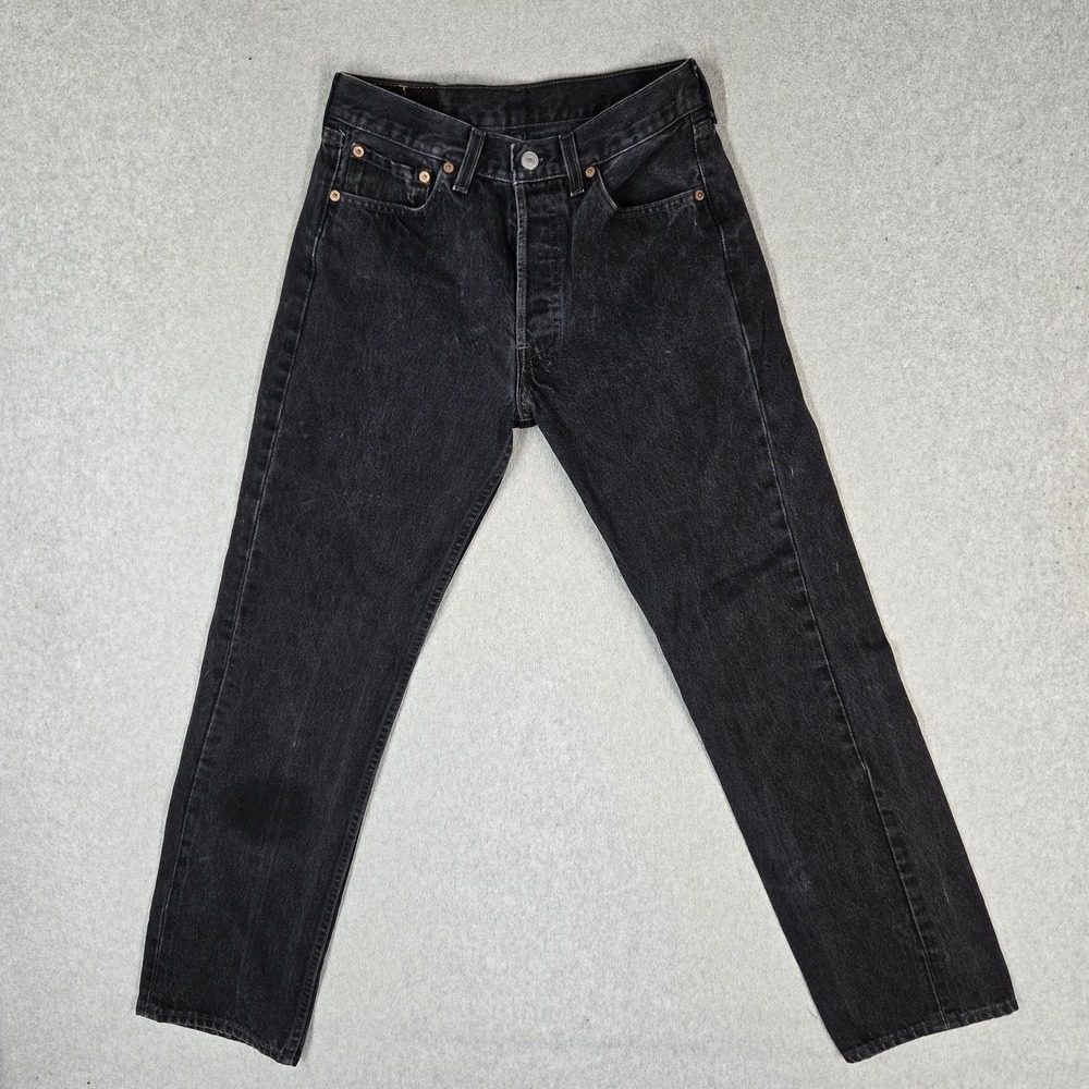 VINTAGE Levi's 501 Men Jeans 29X30 Black Denim Original Fit Straight Leg Grunge